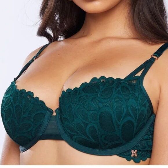 Savage X Fenty size 40 DDD Not Sorry Lightly Lined Lace Balconette Bra in Green - Picture 3 of 12